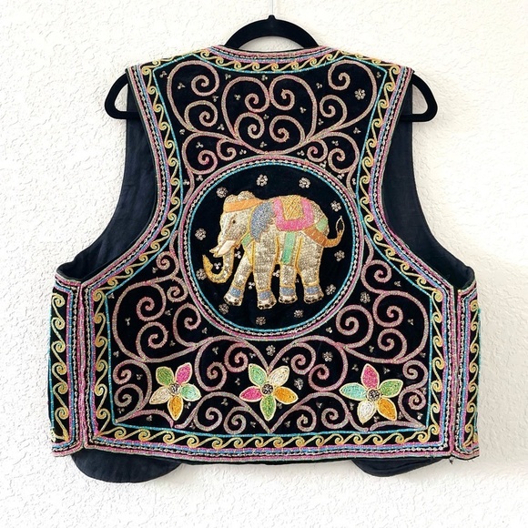 Vintage Bohemian Kalaga Burmese Sequin Elephant Vest - Picture 4 of 7